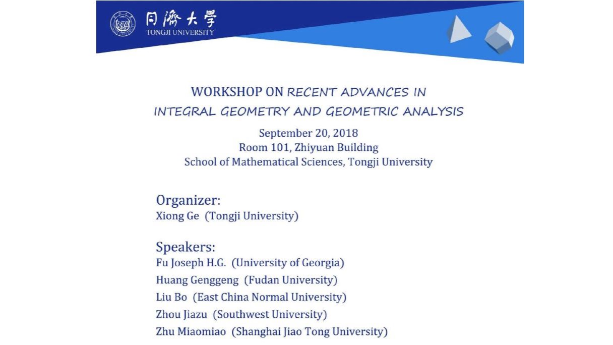 Workshop on Recent Advances in Integral Geometry and Geometric Analysis
